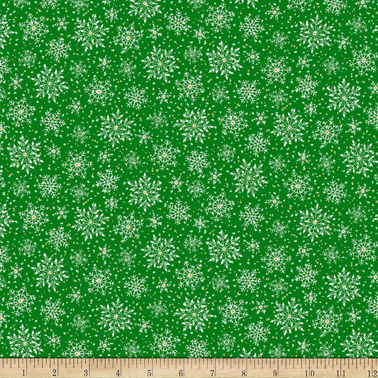 Santa's Night Out Snowflakes Green Marcello Corti Quilting Treasures Cotton Fabric