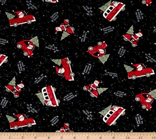 Santa Making Spirits Bright Black Springs Creative and Susan Winget Cotton Fabric