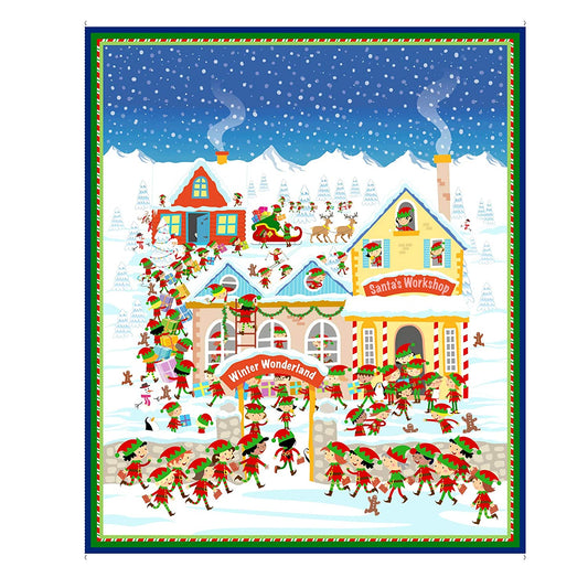 Santa Workshop Panel 36" Multi Quilting Treasures Cotton Fabric