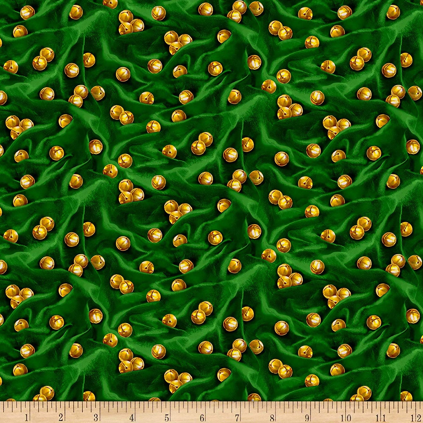 Santa's List Dark Jingle Bells Green Quilting Treasures Cotton Fabric