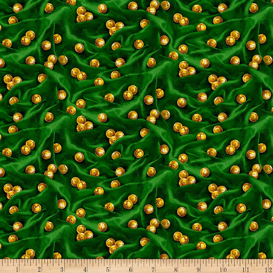 Santa's List Dark Jingle Bells Green Quilting Treasures Cotton Fabric