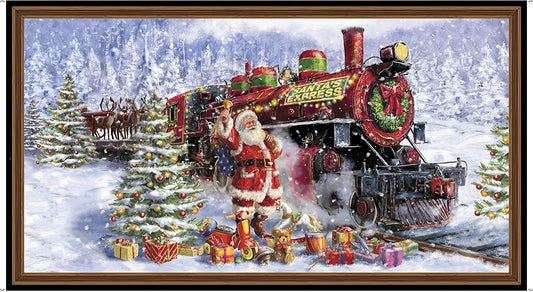 Santa's Night Out Santa and Train Panel Marcello Corti Quilting Treasures