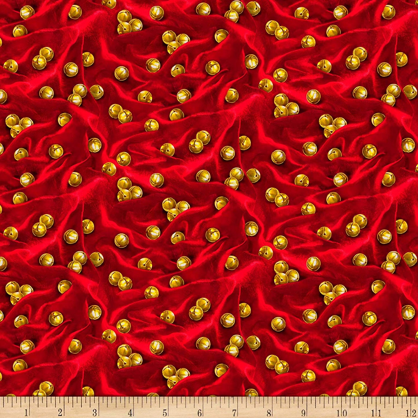 Santa's List Dark Jingle Bells Red Quilting Treasures Cotton Fabric