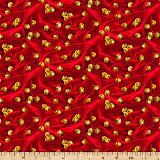 Santa's List Dark Jingle Bells Red Quilting Treasures Cotton Fabric