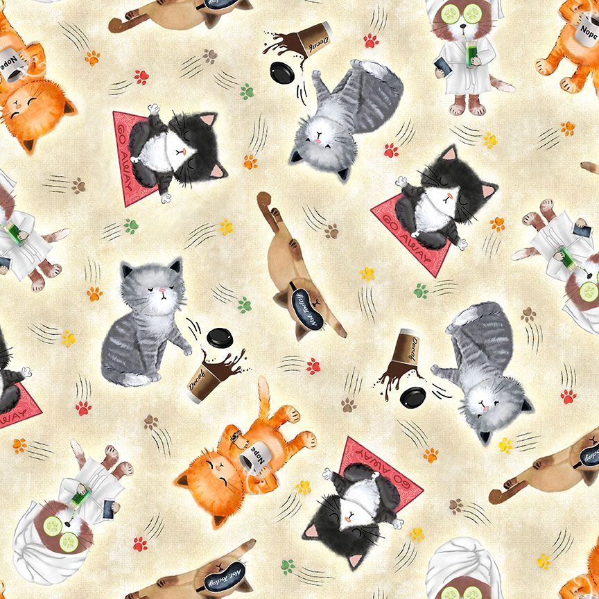 Sassy Cats Cute Sassy Cats Natural Cream Timeless Treasures Cotton Fabric TT-CAT-CD2167-NATURAL | US Fabric Shop