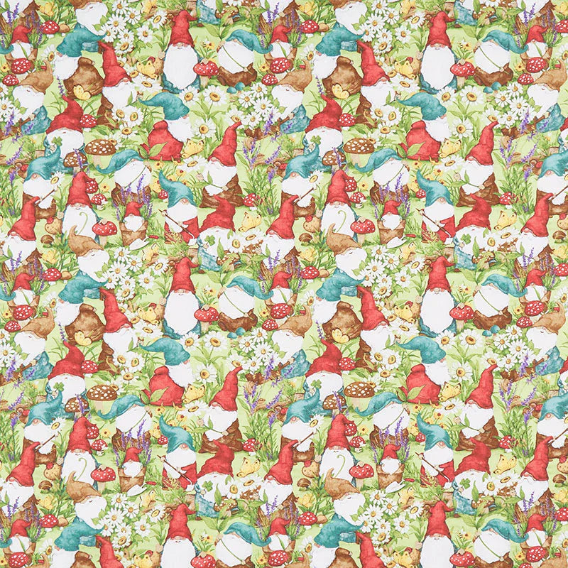 Savor the Gnoment Packed Gnomes Green Susan Winget Wilmington Prints Cotton Fabric