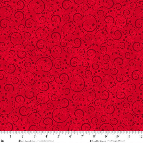 Scandinavian Holiday Swirls Red Mary Jane Carey Henry Glass Cotton Fabric HG-3456-88
