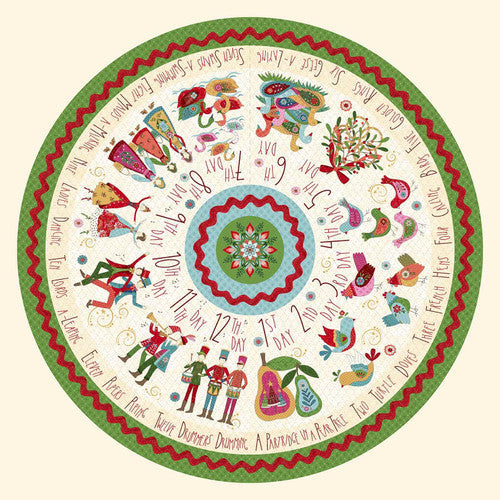 Scandinavian Holiday Tree Skirt Panel 36" Cream Multi Mary Jane Carey Henry Glass Cotton Fabric HG-3460P-44