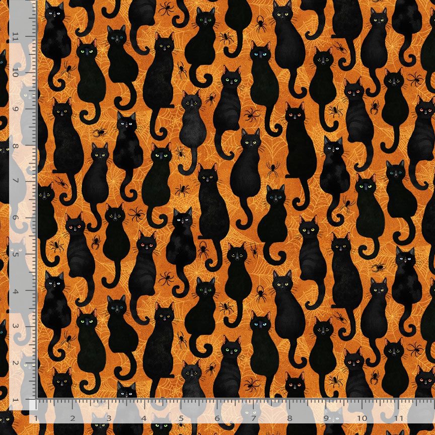 Scaredy Fence Black Cats Spiders Orange Timeless Treasures Cotton Fabric TT-WICKED-CD4237-ORANGE