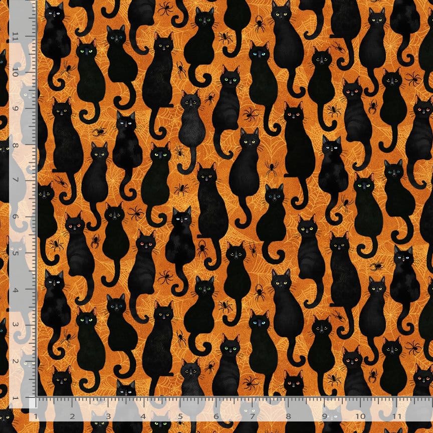 Scaredy Fence Black Cats Spiders Orange Timeless Treasures Cotton Fabric TT-WICKED-CD4237-ORANGE | US Fabric Shop