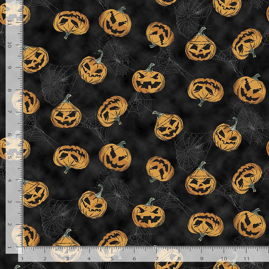 Scaredy Fence Ghoulish Jack O' Lanterns Timeless Treasures Cotton Fabric TT-WICKED-CD4189-BLACK