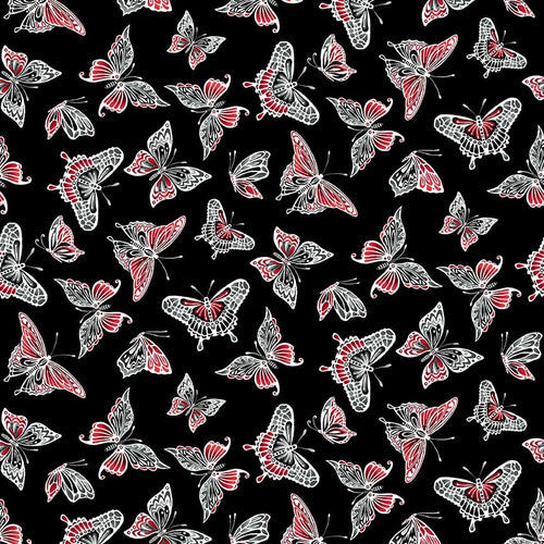 Scarlet Days & Nights Butterflies Black Color Principle Henry Glass Cotton Fabric