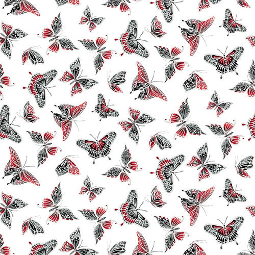 Scarlet Days & Nights Butterflies White Color Principle Henry Glass Cotton Fabric