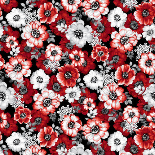 Scarlet Days & Nights Large Floral White Multi Color Principle Henry Glass Cotton Fabric HG-3296-11