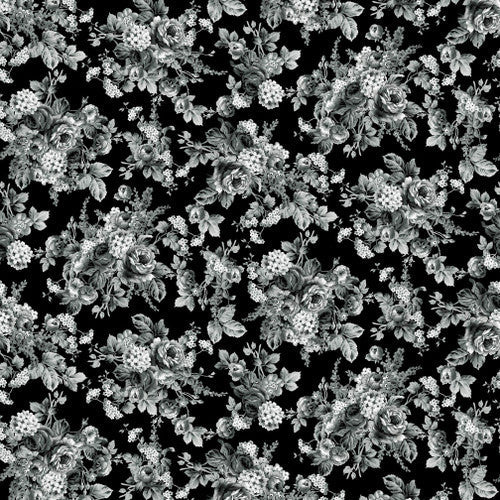 Scarlet Days & Nights Medium Bouquets Black Gray Color Principle Henry Glass Cotton Fabric