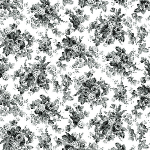Scarlet Days & Nights Medium Bouquets White Gray Color Principle Henry Glass Cotton Fabric