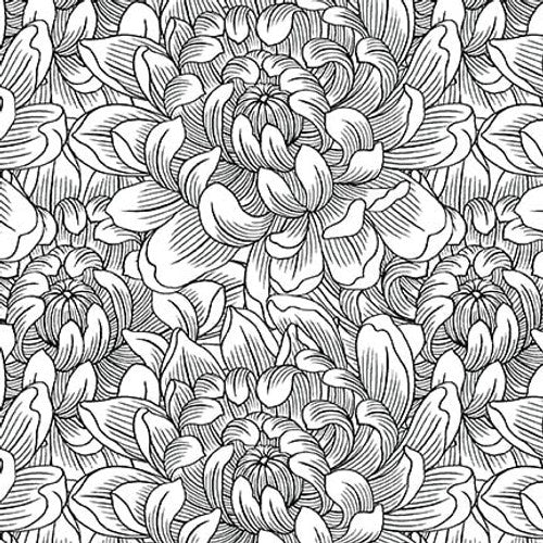 Scarlet Days & Nights Pen and Ink Peonies White Color Principle Henry Glass Cotton Fabric