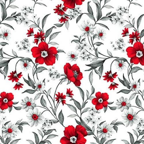 Scarlet Days & Nights Small Flowers White Color Principle Henry Glass Cotton Fabric