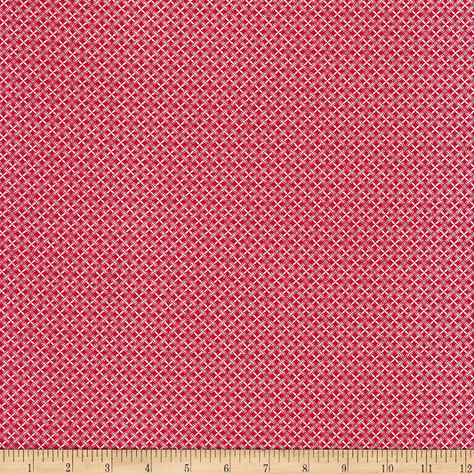 Scarlet Stitches White Linen Tiny Lattice Red Henry Glass Cotton Fabric