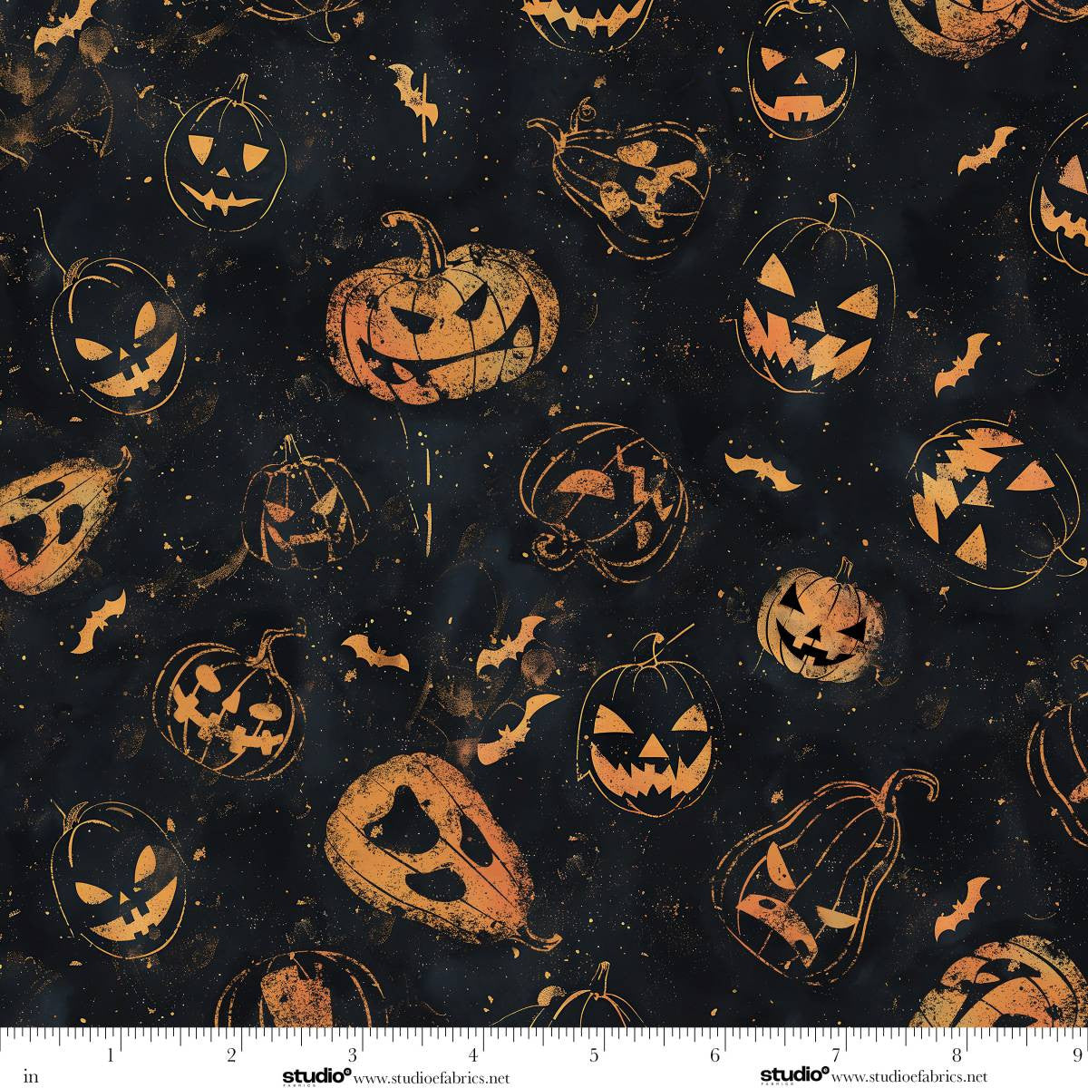 Scary Spice Jack O' Lanterns Black Orange Funny Girl Studio E Cotton Fabric SE-8828-99