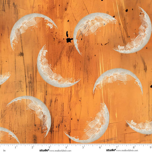 Scary Spice Moon Web Tangerine Orange White Funny Girl Studio E Cotton Fabric SE-8826-31