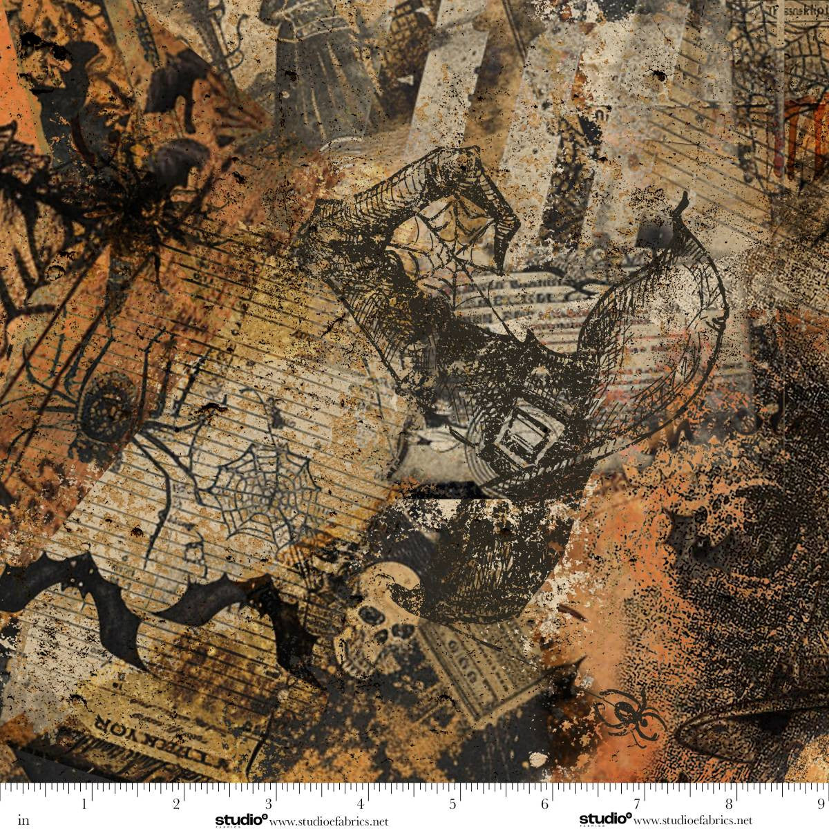 Scary Spice Paper Collage Butterscotch Orange Black Funny Girl Studio E Cotton Fabric SE-8825-48 | US Fabric Shop