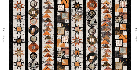 Scary Spice Quilt Block Border 4" Stripes with 1" Black Sepia Ivory Black Funny Girl Studio E Cotton Fabric SE-8831-34