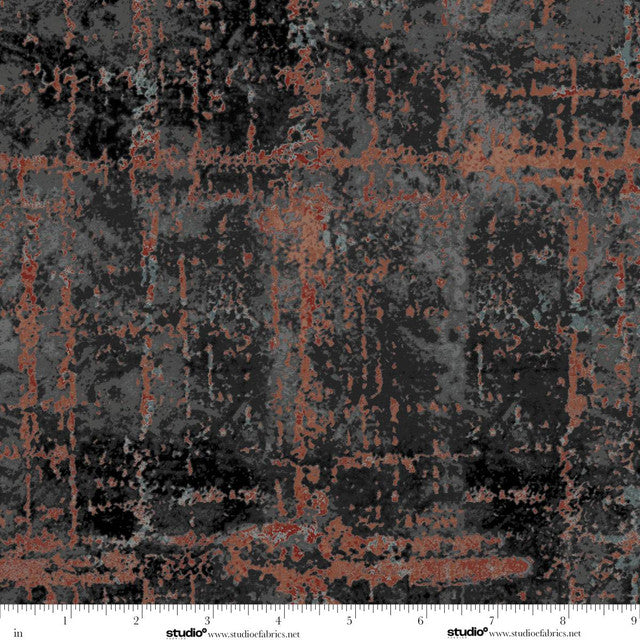 Scary Spice Rough Plaid Graphite Black Orange Funny Girl Studio E Cotton Fabric SE-8827-97