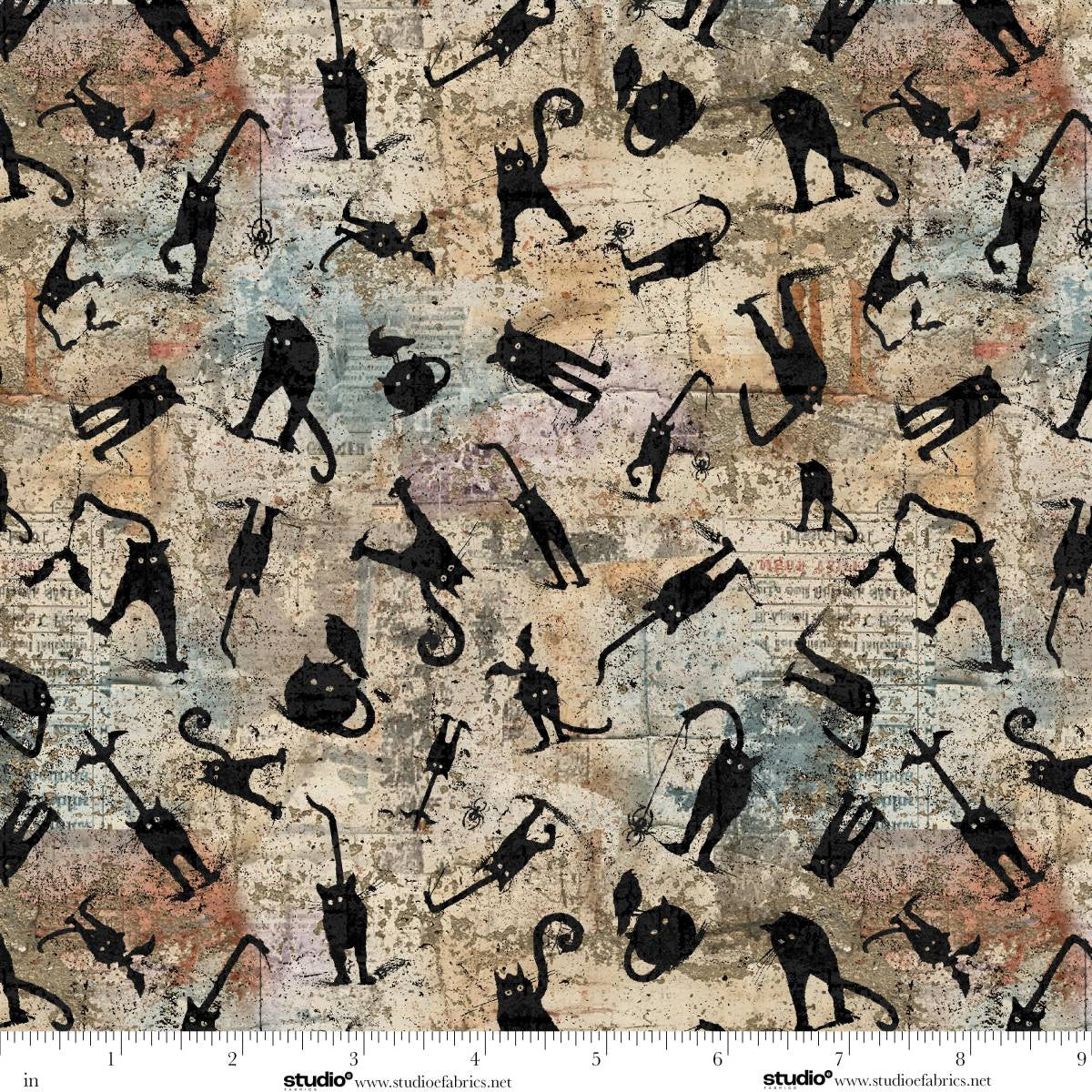 Scary Spice Scaredy Cats Sepia Beige Black Funny Girl Studio E Cotton Fabric SE-8824-34