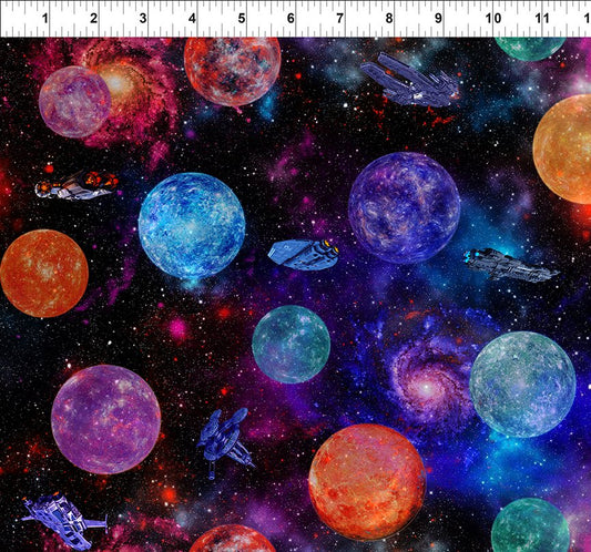 Sci Fi Planets Multi Jason Yenter In The Beginning Cotton fabric