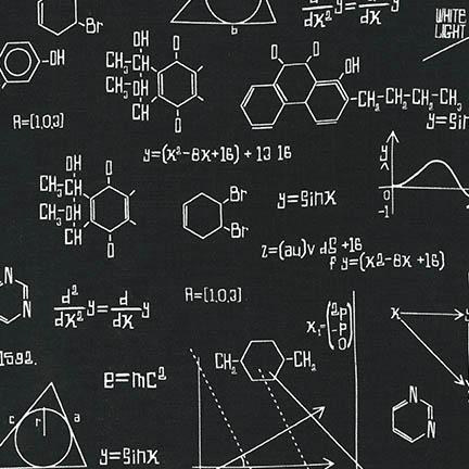 Science Fair Math Equation Black  Illustration Ink Robert Kaufman Cotton Fabric