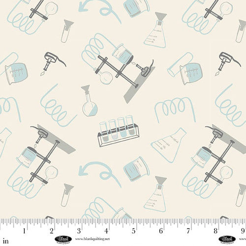 Science Lab Test Tubes Ivory Hannah Langford Blank Quilting Cotton Fabric BQ-3839-41