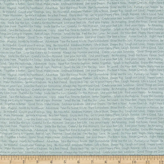 Scrap Happy Happy Text Light Blue Henry Glass Cotton Fabric