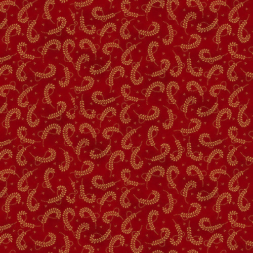 Scrap Basket Favorites Looped Leaves Cranberry Red Kim Diehl Henry Glass Cotton Fabric