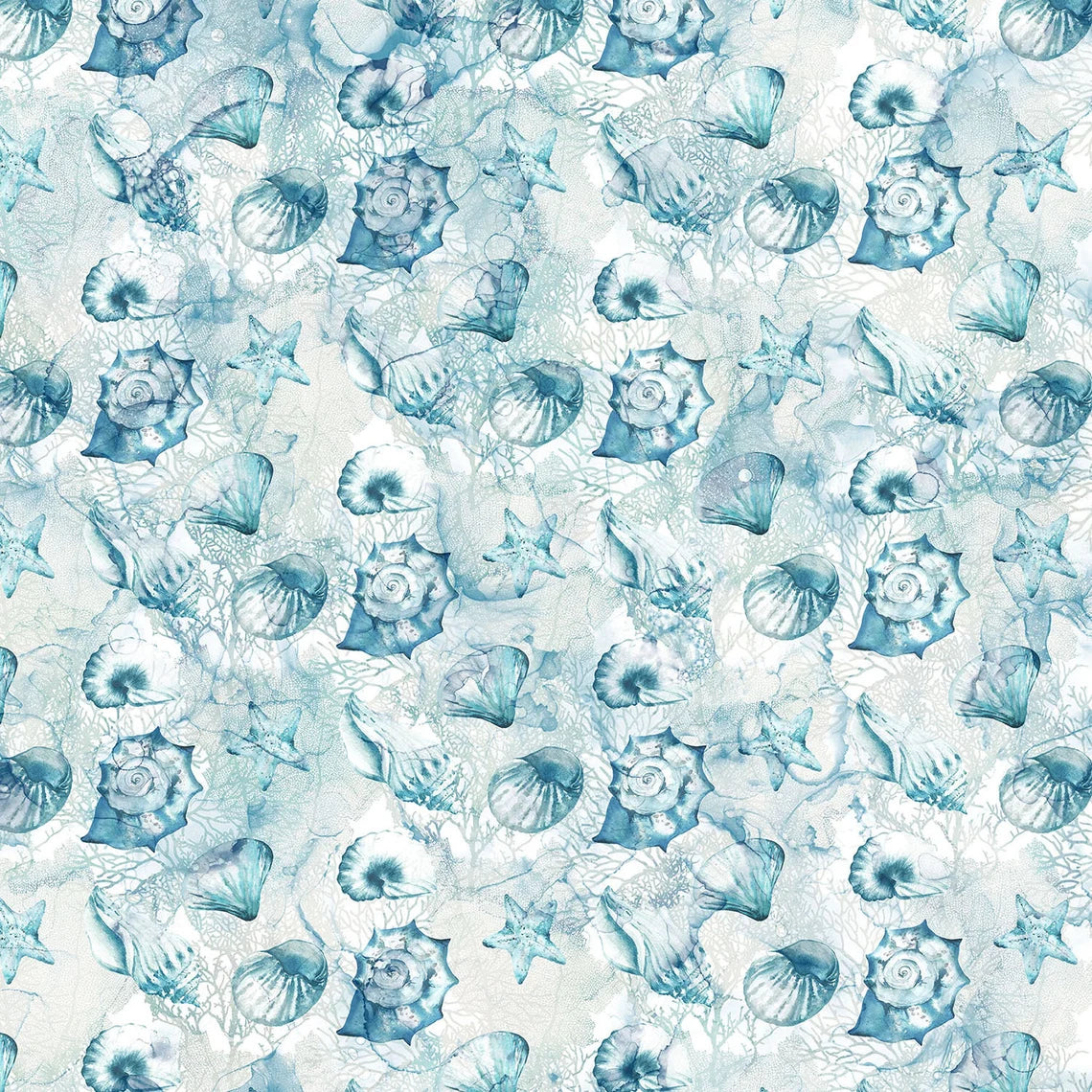 Shell Print Cloth Texture Sea Breeze Shells Corals Tonal Texture Pale Blue Deborah Edwards North ...