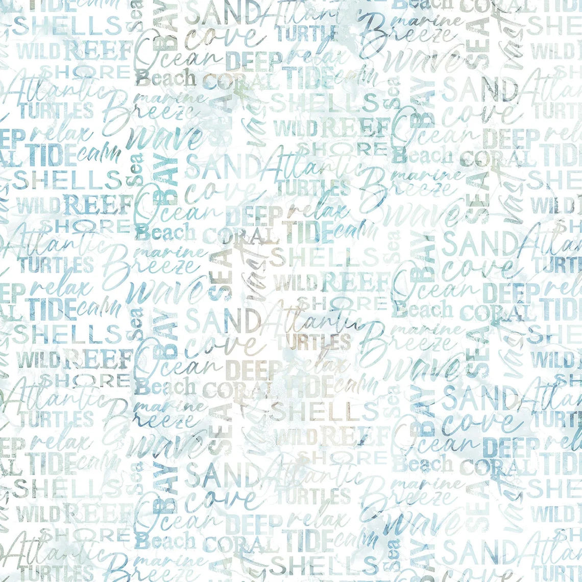 Sea Breeze Words Allover Cream Blue Deborah Edwards Northcott Cotton Fabric