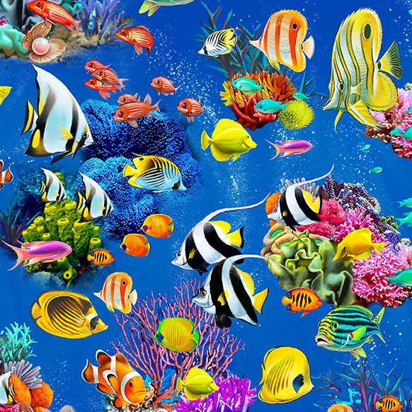 Sea World Splashtastic Blue Mark Gregory Michael Miller Cotton Fabric