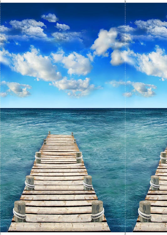 Sea Boardwalk Scenic Blue Panel 24" Timeless Treasures Cotton Fabric