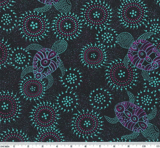 Sea Dreaming Emerald Green Sea Turtles Heather Kennedy M&S Textiles Australia Cotton Fabric MSTA-SEDE-Emerald