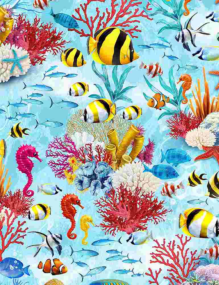 Sea Under the Sea Creatures Multi Timeless Treasures Cotton Fabric