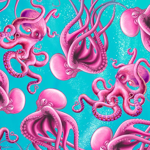 Sea World Squid Pro Quo Aqua Blue Mark Gregory Michael Miller Cotton Fabric