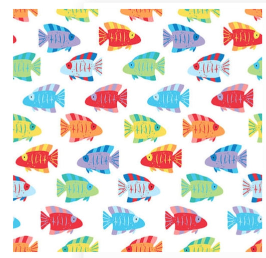 Seas the Day Fish White Diane Eichler Studio E Cotton Fabric