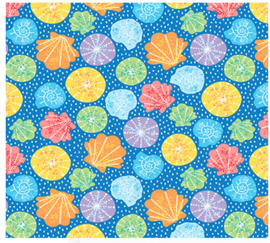 Seas the Day Shells Royal Diane Eichler Studio E Cotton Fabric