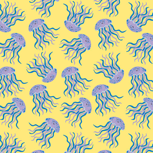 Seas the Day Tossed Jellyfish Yellow Diane Eichler Studio E Cotton Fabric