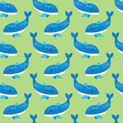 Seas the Day Whales Green Diane Eichler Studio E Cotton Fabric