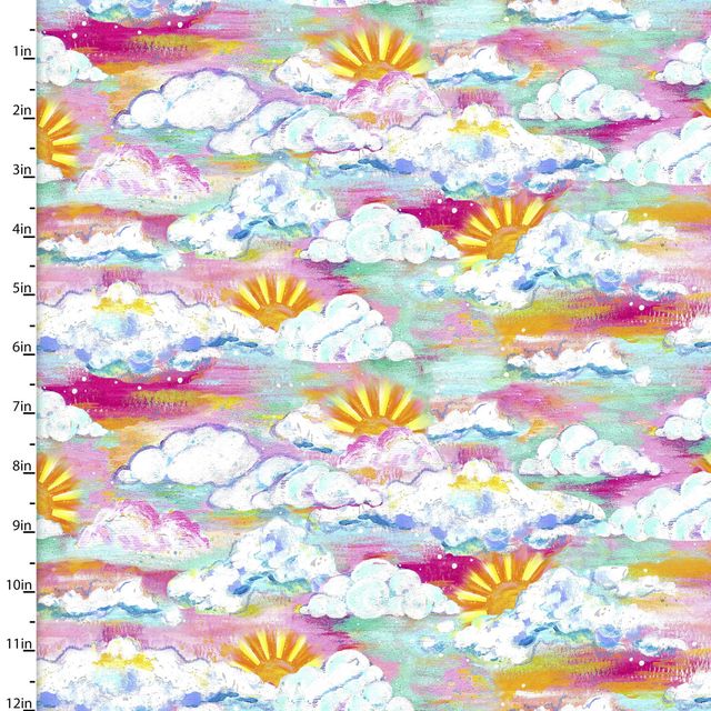 Seas the Day Sky Clouds Sun Pink Bethany Joy 3 Wishes Cotton Fabric