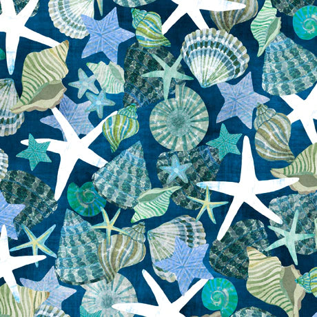 Seashore Seashells Navy Turnowsky Quilting Treasures Cotton Fabric