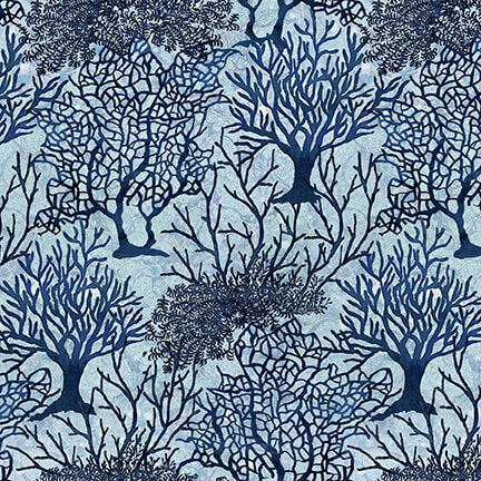 Seaside Serenity Coral Light Blue AJ's Watercolor Studio Blank Quilting wide Cotton Fabric