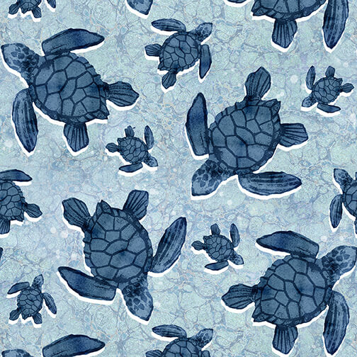 Seaside Serenity Sea Turtle Light Blue AJ's Watercolor Studio Blank Quilting Cotton Fabric