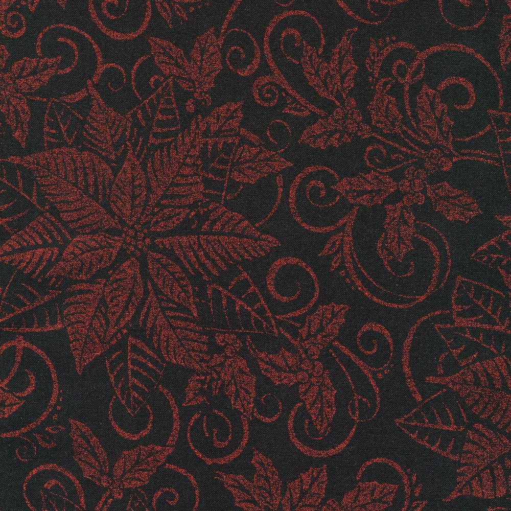 Season of Sparkle Metallic Poinsettias Ruby Robert Kaufman Cotton Fabric